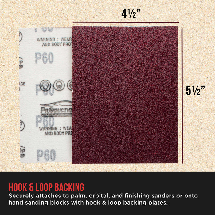 Premium Red 60 Grit 1/4 Sheet Size Red Sanding Sheets, Box of 20 - Hook & Loop Backing Sandpaper, Coarse-Cut Abrasive - Fits Palm Sanders, Hand Sanding Blocks - Woodworking, Auto Paint