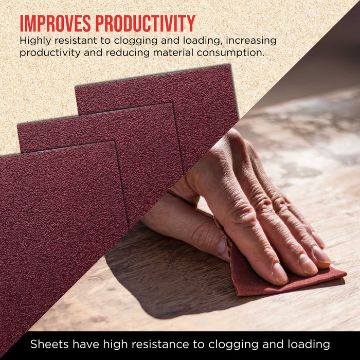 Premium Red 60 Grit 1/4 Sheet Size Red Sanding Sheets, Box of 20 - Hook & Loop Backing Sandpaper, Coarse-Cut Abrasive - Fits Palm Sanders, Hand Sanding Blocks - Woodworking, Auto Paint