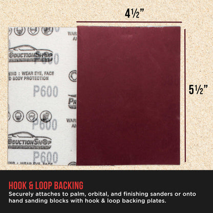 Premium Red 600 Grit 1/4 Sheet Size Red Sanding Sheets, Box of 30 - Hook & Loop Backing Sandpaper, Fine-Cut Abrasive - Fits Palm Sanders, Hand Sanding Blocks