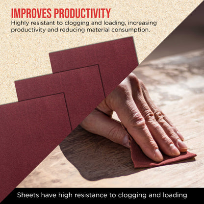 Premium Red 600 Grit 1/4 Sheet Size Red Sanding Sheets, Box of 30 - Hook & Loop Backing Sandpaper, Fine-Cut Abrasive - Fits Palm Sanders, Hand Sanding Blocks