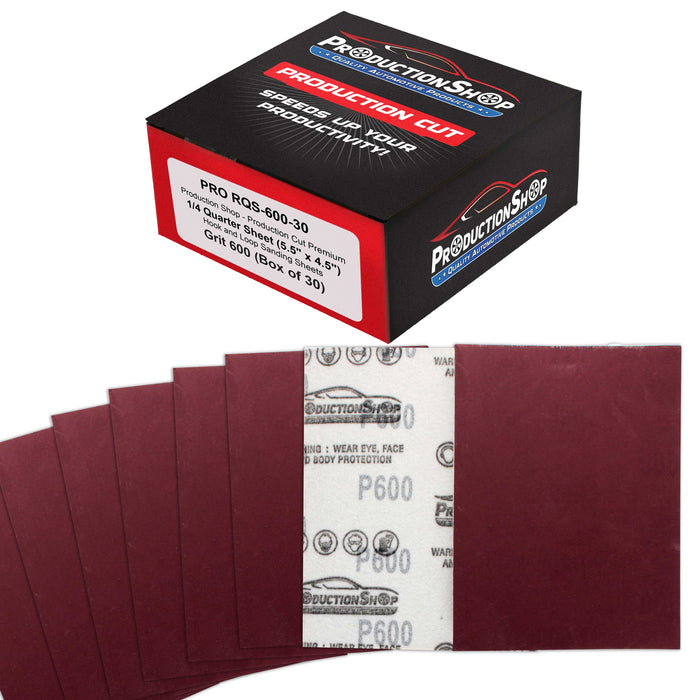 Premium Red 600 Grit 1/4 Sheet Size Red Sanding Sheets, Box of 30 - Hook & Loop Backing Sandpaper, Fine-Cut Abrasive - Fits Palm Sanders, Hand Sanding Blocks - Woodworking, Auto Paint