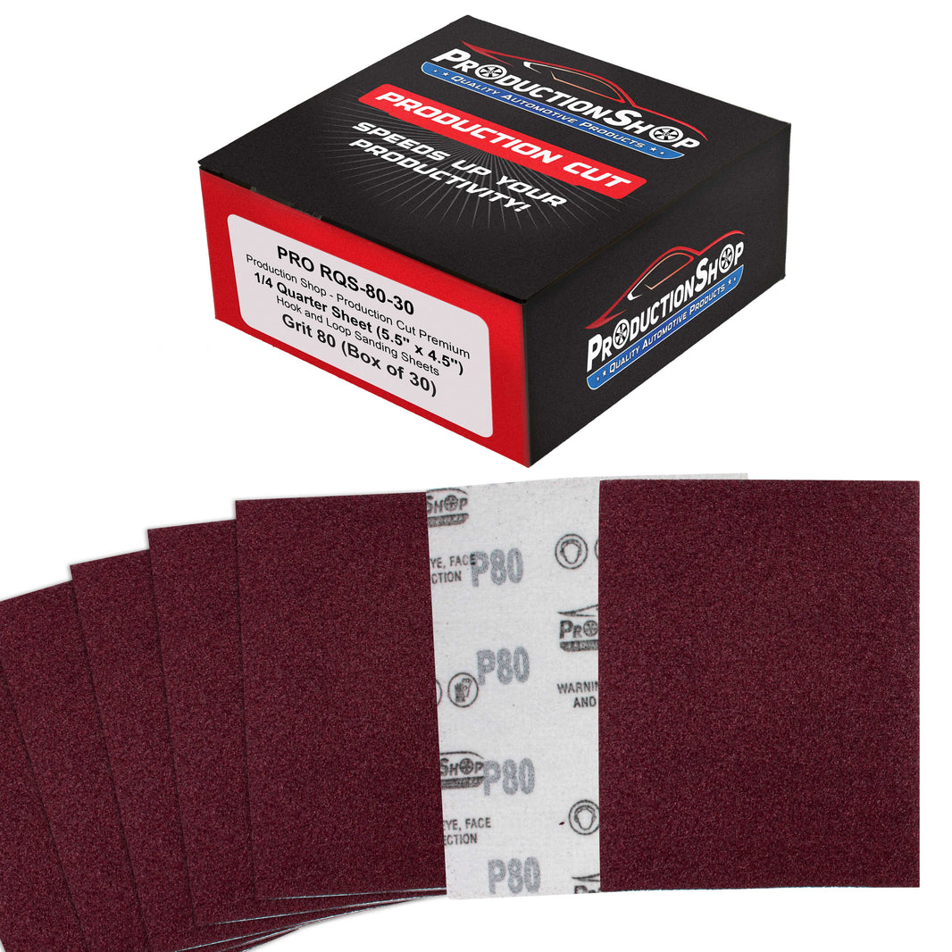 Premium Red 80 Grit 1/4 Sheet Size Red Sanding Sheets, Box of 30 - Hook & Loop Backing Sandpaper, Coarse-Cut Abrasive - Fits Palm Sanders, Hand Sanding Blocks