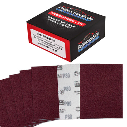 Premium Red 80 Grit 1/4 Sheet Size Red Sanding Sheets, Box of 30 - Hook & Loop Backing Sandpaper, Coarse-Cut Abrasive - Fits Palm Sanders, Hand Sanding Blocks