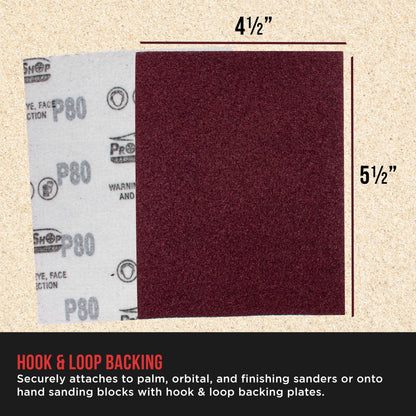 Premium Red 80 Grit 1/4 Sheet Size Red Sanding Sheets, Box of 30 - Hook & Loop Backing Sandpaper, Coarse-Cut Abrasive - Fits Palm Sanders, Hand Sanding Blocks