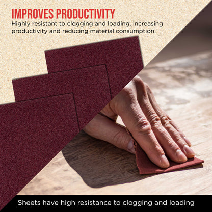 Premium Red 80 Grit 1/4 Sheet Size Red Sanding Sheets, Box of 30 - Hook & Loop Backing Sandpaper, Coarse-Cut Abrasive - Fits Palm Sanders, Hand Sanding Blocks