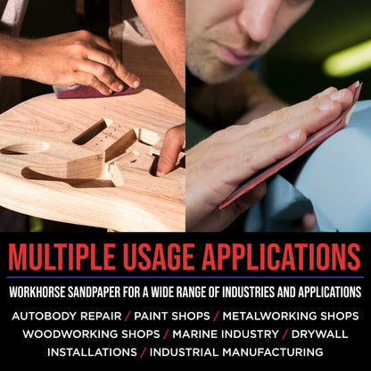 Premium Red 80 Grit 1/4 Sheet Size Red Sanding Sheets, Box of 30 - Hook & Loop Backing Sandpaper, Coarse-Cut Abrasive - Fits Palm Sanders, Hand Sanding Blocks