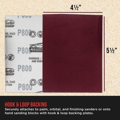 Premium Red 800 Grit 1/4 Sheet Size Red Sanding Sheets, Box of 30 - Hook & Loop Backing Sandpaper, Fine-Cut Abrasive - Fits Palm Sanders, Hand Sanding Blocks