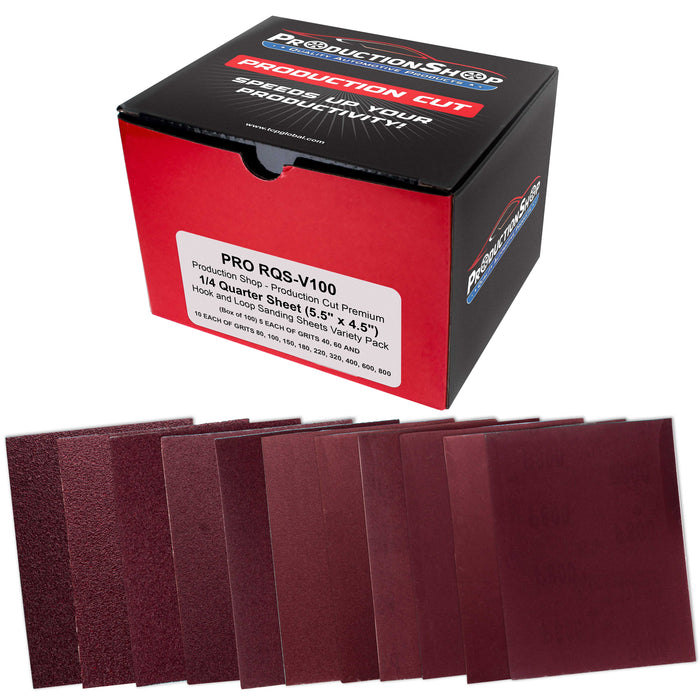 Premium 1/4 Sheet Size Red Sanding Sheets, 100 Sheet Variety Pack, Grits 40, 60, 80, 100, 150, 180, 220, 320, 400, 600, 800 - Hook & Loop Backing Sandpaper, Palm Sanders Sanding Block