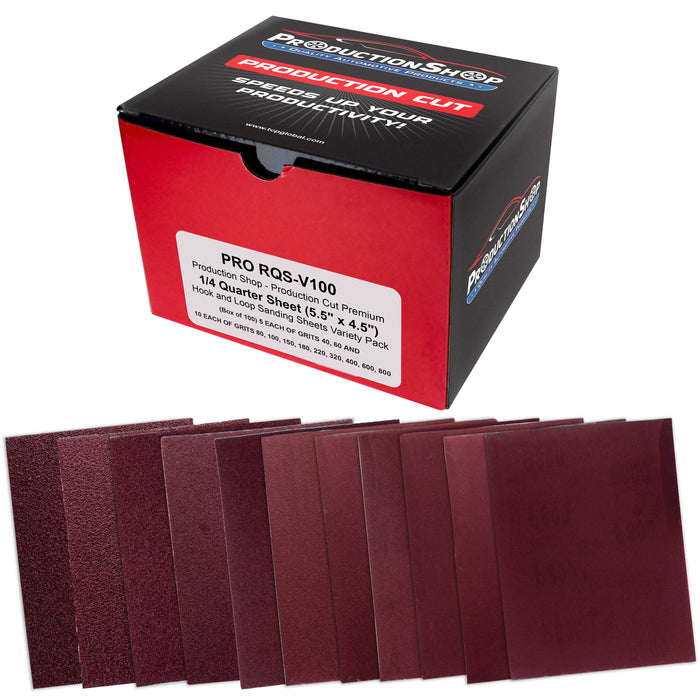 Premium 1/4 Sheet Size Red Sanding Sheets, 100 Sheet Variety Pack, Grits 40, 60, 80, 100, 150, 180, 220, 320, 400, 600, 800 - Hook & Loop Backing Sandpaper, Palm Sanders Sanding Block