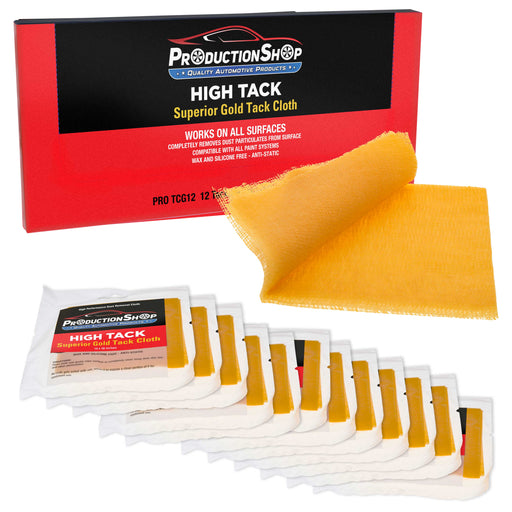 ProductionShop - High Tack Superior Gold Tack Cloths, Box of 12 - Automotive Woodworking Painting - Removes Dust, Sanding Particles, Cleans Surfaces