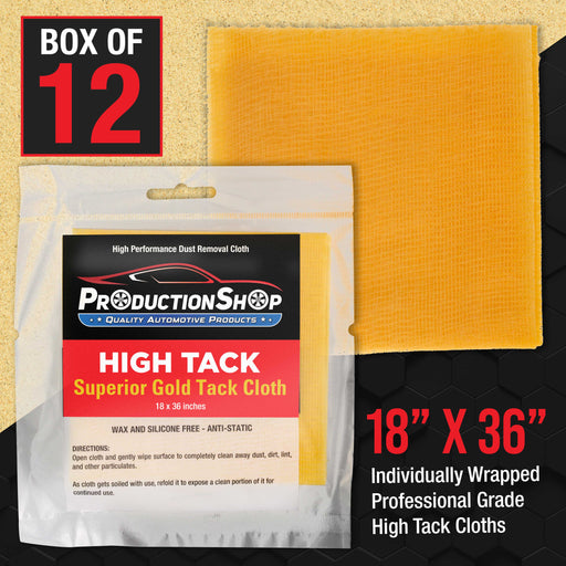 ProductionShop - High Tack Superior Gold Tack Cloths, Box of 12 - Automotive Woodworking Painting - Removes Dust, Sanding Particles, Cleans Surfaces