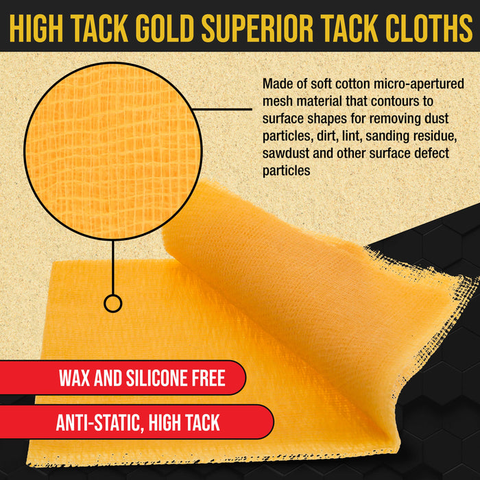 Superior Gold Tack Cloth 12-Pack - Tack Cloths, Dust/Stain Rags, Automotive & Woodworking, Tacky Towel, Stain Pads for Staining Wood