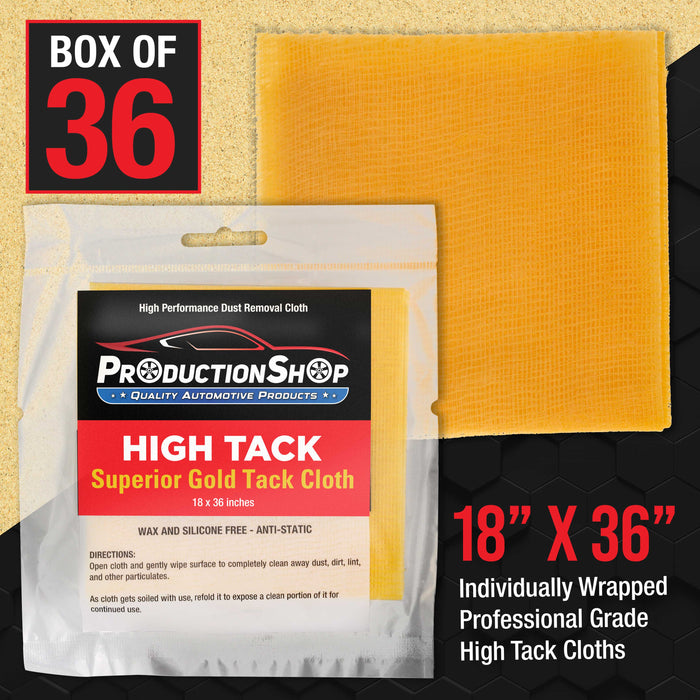 ProductionShop - High Tack Superior Gold Tack Cloths, Box of 36 - Automotive Woodworking Painting - Removes Dust, Sanding Particles, Cleans Surfaces