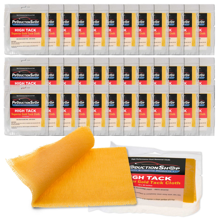 ProductionShop - High Tack Superior Gold Tack Cloths, Box of 36 - Automotive Woodworking Painting - Removes Dust, Sanding Particles, Cleans Surfaces