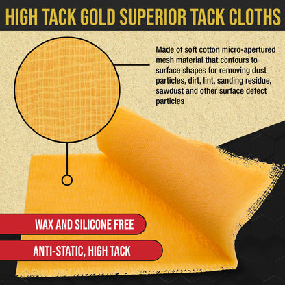 Superior Gold Tack Cloth 6-Pack - Tack Cloths, Dust/Stain Rags, Automotive & Woodworking, Tacky Towel, Stain Pads for Staining Wood