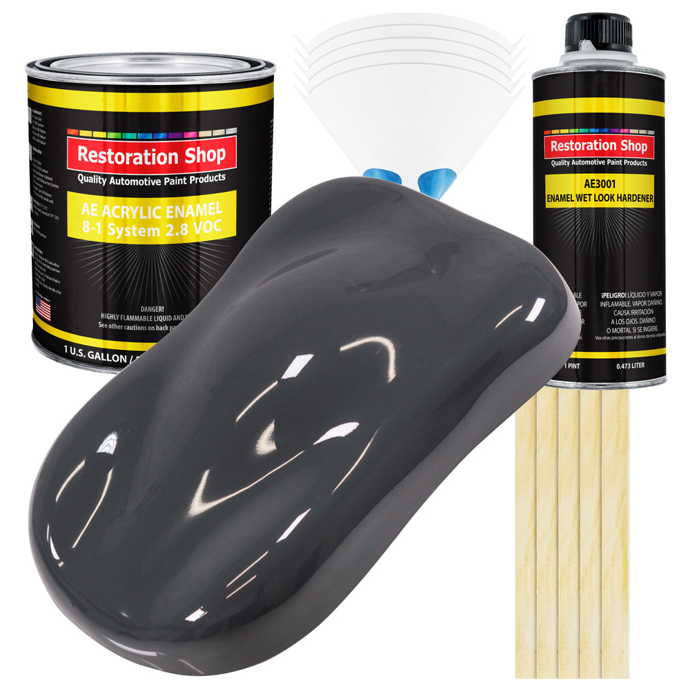 Machinery Gray Acrylic Enamel Auto Paint - Complete Gallon Paint Kit - Professional Single Stage Automotive Car Truck Coating, 8:1 Mix Ratio 2.8 VOC