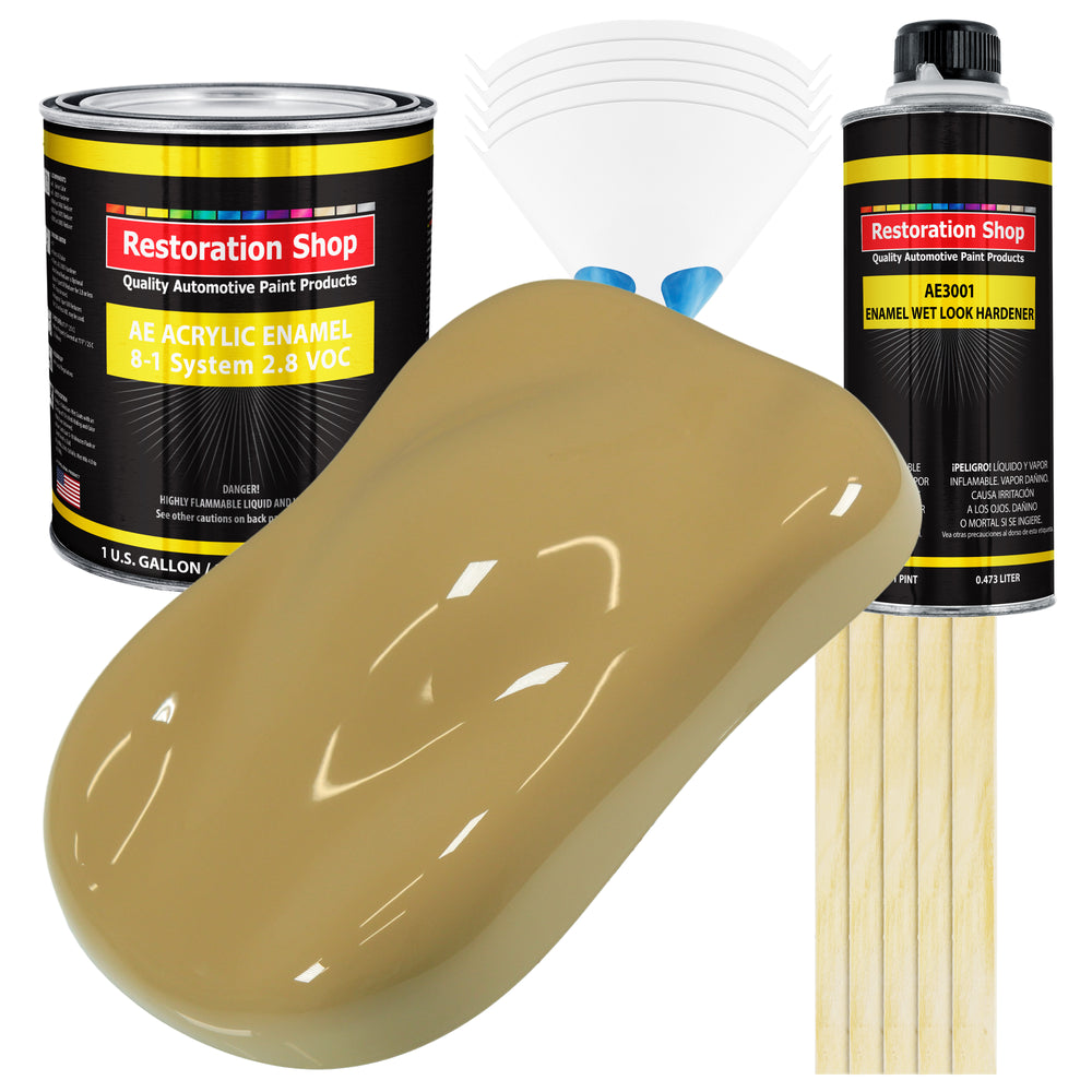 Buckskin Tan Acrylic Enamel Auto Paint - Complete Gallon Paint Kit - Professional Single Stage Automotive Car Truck Coating, 8:1 Mix Ratio 2.8 VOC