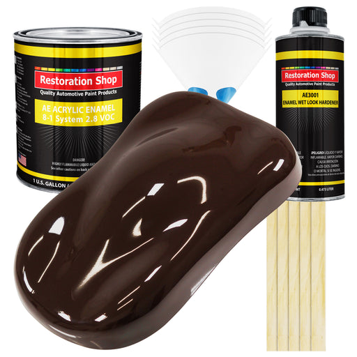 Dark Brown Acrylic Enamel Auto Paint - Complete Gallon Paint Kit - Professional Single Stage Automotive Car Equipment Coating, 8:1 Mix Ratio 2.8 VOC