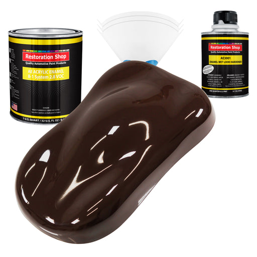 Dark Brown Acrylic Enamel Auto Paint - Complete Quart Paint Kit - Professional Single Stage Automotive Car Equipment Coating, 8:1 Mix Ratio 2.8 VOC