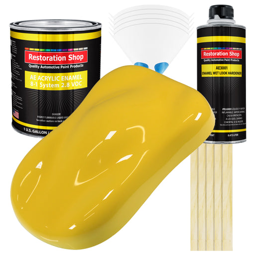 Daytona Yellow Acrylic Enamel Auto Paint - Complete Gallon Paint Kit - Professional Single Stage Automotive Car Truck Coating, 8:1 Mix Ratio 2.8 VOC