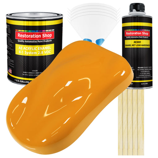 School Bus Yellow Acrylic Enamel Auto Paint - Complete Gallon Paint Kit - Professional Single Stage Automotive Car Truck Coating 8:1 Mix Ratio 2.8 VOC