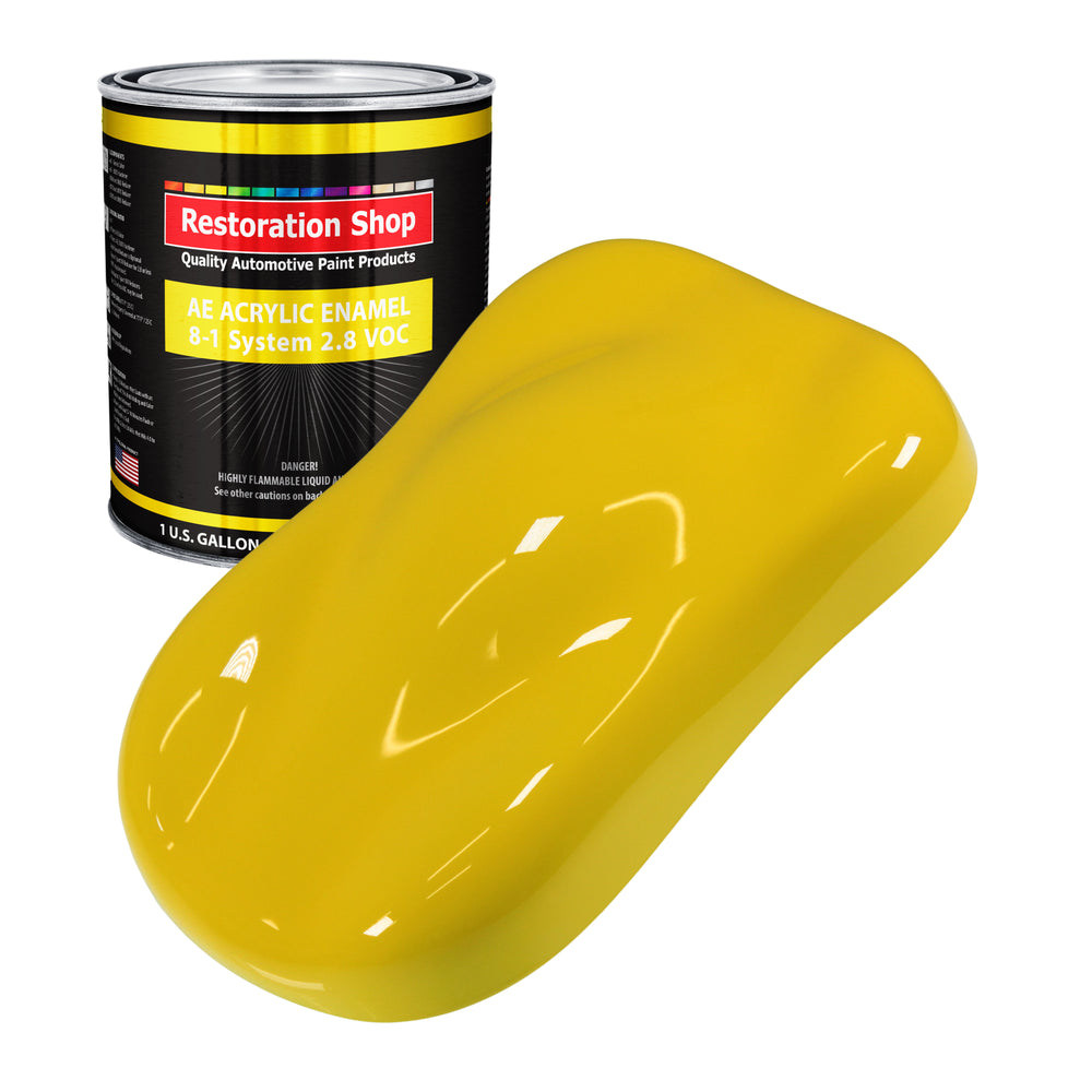 Electric Yellow Acrylic Enamel Auto Paint - Gallon Paint Color Only - Professional Single Stage Gloss Automotive Car Truck Equipment Coating, 2.8 VOC