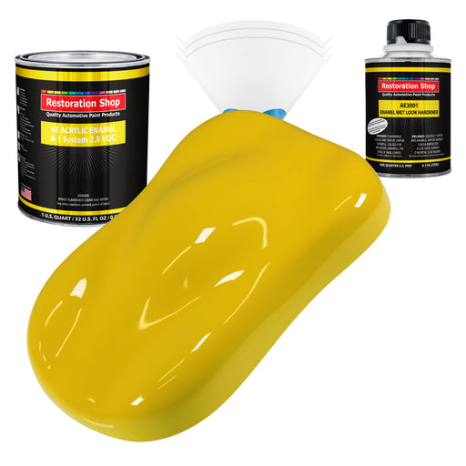 Electric Yellow Acrylic Enamel Auto Paint - Complete Quart Paint Kit - Professional Single Stage Automotive Car Truck Coating, 8:1 Mix Ratio 2.8 VOC