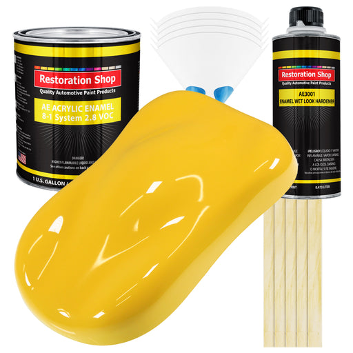 Sunshine Yellow Acrylic Enamel Auto Paint - Complete Gallon Paint Kit - Professional Single Stage Automotive Car Truck Coating, 8:1 Mix Ratio 2.8 VOC