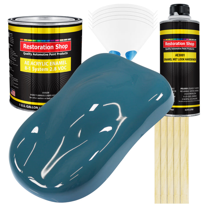 Medium Blue Acrylic Enamel Auto Paint - Complete Gallon Paint Kit - Professional Single Stage Automotive Car Truck Coating, 8:1 Mix Ratio 2.8 VOC