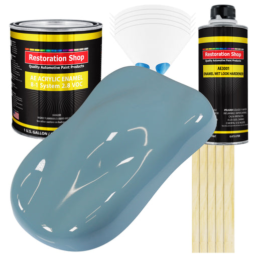 Glacier Blue Acrylic Enamel Auto Paint - Complete Gallon Paint Kit - Professional Single Stage Automotive Car Truck Coating, 8:1 Mix Ratio 2.8 VOC