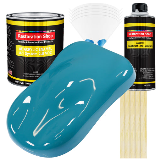 Petty Blue Acrylic Enamel Auto Paint - Complete Gallon Paint Kit - Professional Single Stage Automotive Car Equipment Coating, 8:1 Mix Ratio 2.8 VOC