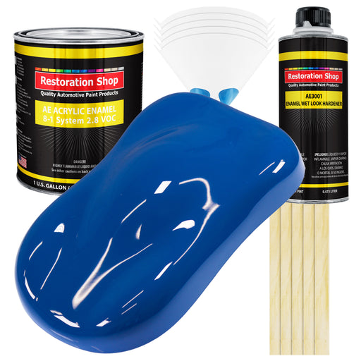 Reflex Blue Acrylic Enamel Auto Paint - Complete Gallon Paint Kit - Professional Single Stage Automotive Car Truck Coating, 8:1 Mix Ratio 2.8 VOC