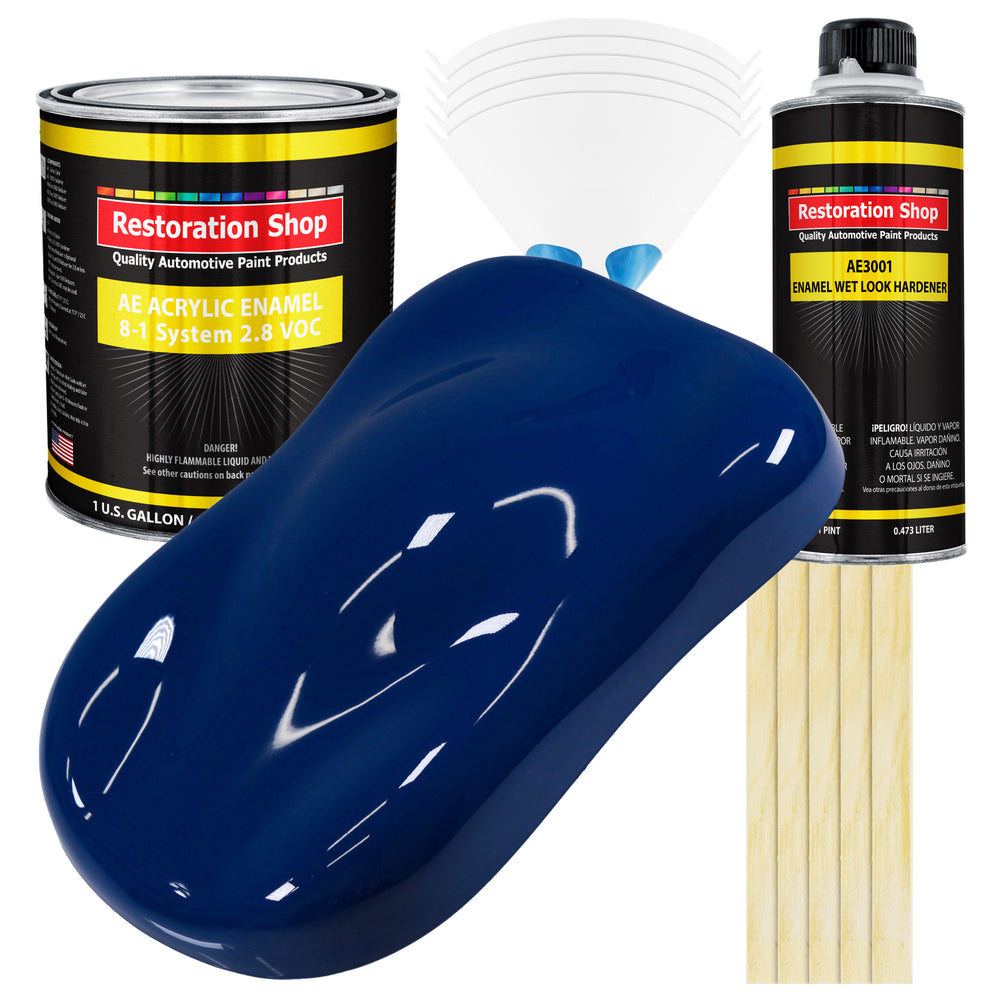 Marine Blue Acrylic Enamel Auto Paint - Complete Gallon Paint Kit - Professional Single Stage Automotive Car Truck Coating, 8:1 Mix Ratio 2.8 VOC