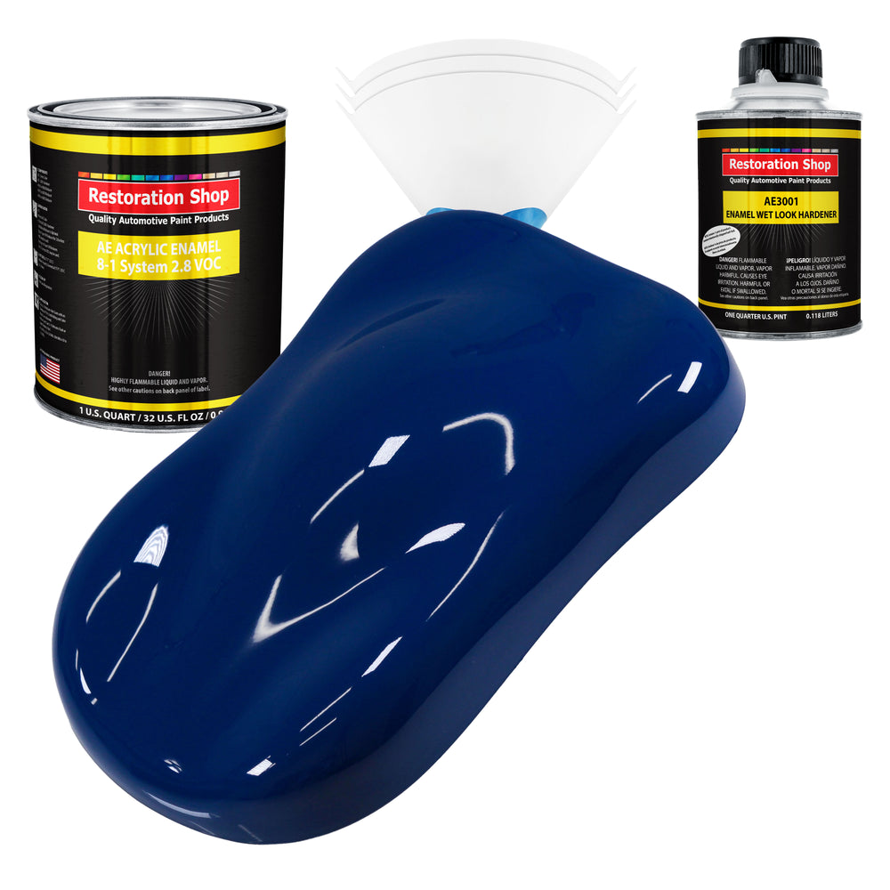 Marine Blue Acrylic Enamel Auto Paint - Complete Quart Paint Kit - Professional Single Stage Automotive Car Truck Coating, 8:1 Mix Ratio 2.8 VOC