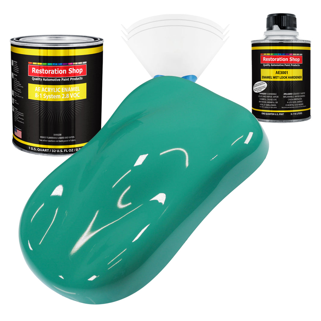 Tropical Turquoise Acrylic Enamel Auto Paint (Complete Quart Paint Kit) Professional Single Stage Automotive Car Truck Coating, 8:1 Mix Ratio 2.8 VOC