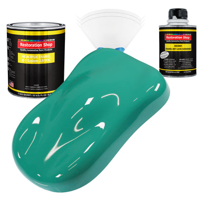 Tropical Turquoise Acrylic Enamel Auto Paint (Complete Quart Paint Kit) Professional Single Stage Automotive Car Truck Coating, 8:1 Mix Ratio 2.8 VOC