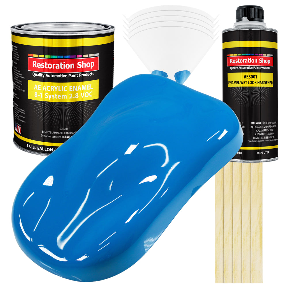 Coastal Highway Blue Acrylic Enamel Auto Paint - Complete Gallon Paint Kit - Professional Single Stage Automotive Car Coating, 8:1 Mix Ratio 2.8 VOC