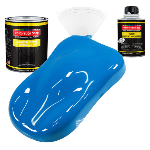 Coastal Highway Blue Acrylic Enamel Auto Paint - Complete Quart Paint Kit - Professional Single Stage Automotive Car Coating, 8:1 Mix Ratio 2.8 VOC