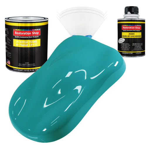 Bright Racing Aqua Acrylic Enamel Auto Paint (Complete Quart Paint Kit) Professional Single Stage Automotive Car Truck Coating, 8:1 Mix Ratio 2.8 VOC