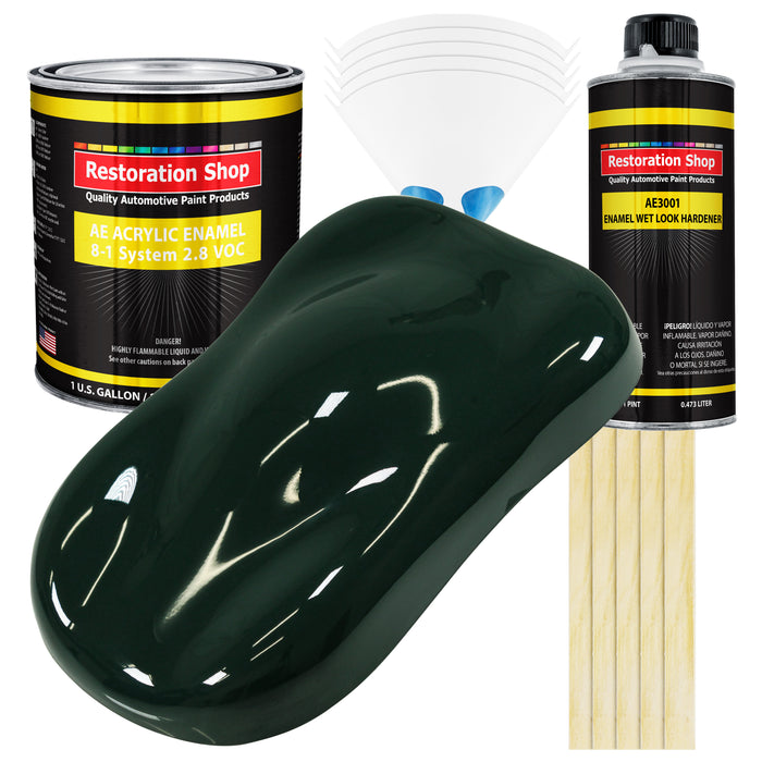 British Racing Green Acrylic Enamel Auto Paint - Complete Gallon Paint Kit - Professional Single Stage Automotive Car Coating, 8:1 Mix Ratio 2.8 VOC