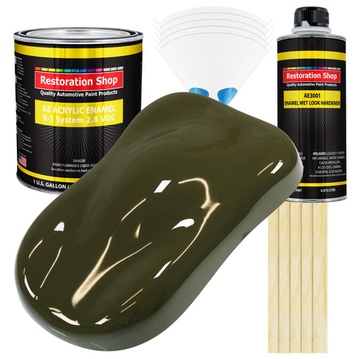 Olive Drab Green Acrylic Enamel Auto Paint - Complete Gallon Paint Kit - Professional Single Stage Automotive Car Truck Coating, 8:1 Mix Ratio 2.8 VOC