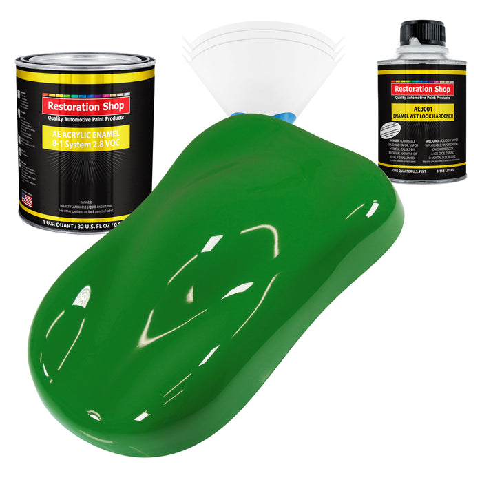 Vibrant Lime Green Acrylic Enamel Auto Paint (Complete Quart Paint Kit) Professional Single Stage Automotive Car Truck Coating, 8:1 Mix Ratio 2.8 VOC