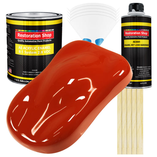 Hot Rod Red Acrylic Enamel Auto Paint - Complete Gallon Paint Kit - Professional Single Stage Automotive Car Truck Coating, 8:1 Mix Ratio 2.8 VOC