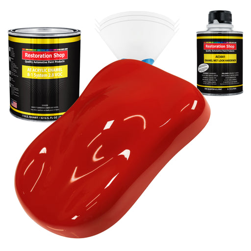 Swift Red Acrylic Enamel Auto Paint - Complete Quart Paint Kit - Professional Single Stage Automotive Car Equipment Coating, 8:1 Mix Ratio 2.8 VOC