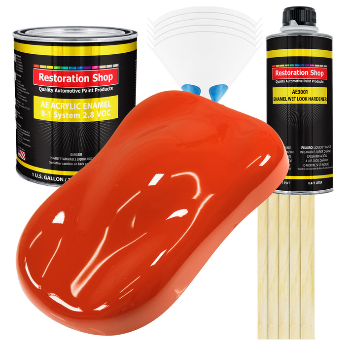 Tractor Red Acrylic Enamel Auto Paint - Complete Gallon Paint Kit - Professional Single Stage Automotive Car Truck Coating, 8:1 Mix Ratio 2.8 VOC