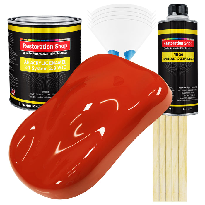 Monza Red Acrylic Enamel Auto Paint - Complete Gallon Paint Kit - Professional Single Stage Automotive Car Equipment Coating, 8:1 Mix Ratio 2.8 VOC