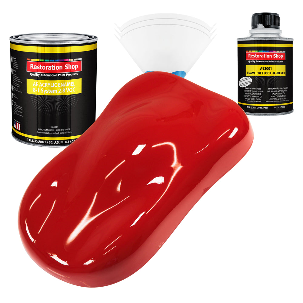 Rally Red Acrylic Enamel Auto Paint - Complete Quart Paint Kit - Professional Single Stage Automotive Car Equipment Coating, 8:1 Mix Ratio 2.8 VOC