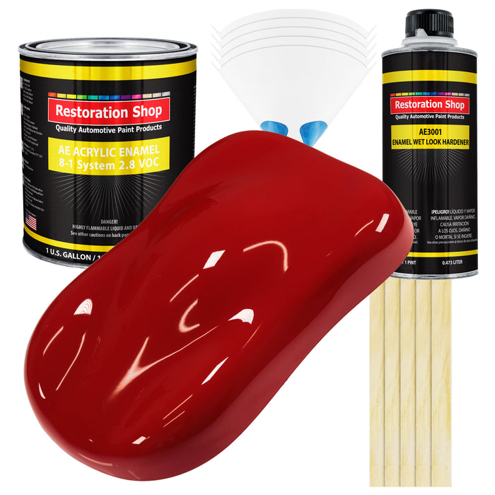 Regal Red Acrylic Enamel Auto Paint - Complete Gallon Paint Kit - Professional Single Stage Automotive Car Equipment Coating, 8:1 Mix Ratio 2.8 VOC