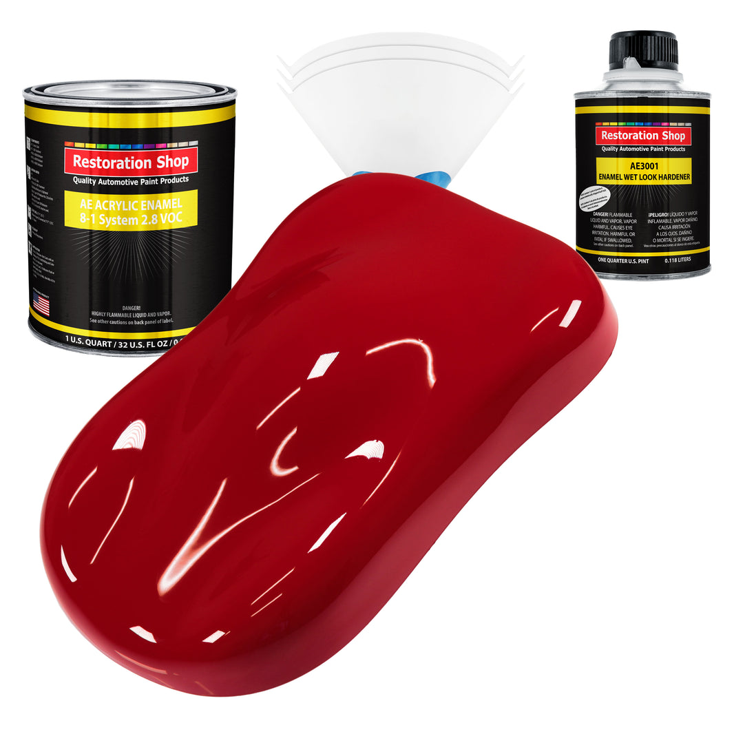 Quarter Mile Red Acrylic Enamel Auto Paint - Complete Quart Paint Kit - Professional Single Stage Automotive Car Truck Coating, 8:1 Mix Ratio 2.8 VOC