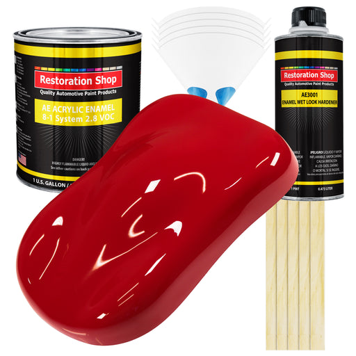 Torch Red Acrylic Enamel Auto Paint - Complete Gallon Paint Kit - Professional Single Stage Automotive Car Equipment Coating, 8:1 Mix Ratio 2.8 VOC